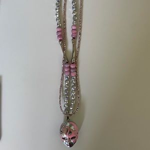 Unique Handmade Mask Pendant Pink and Silver Necklace